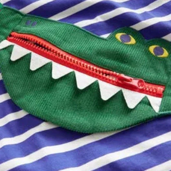 Mini Boden Blue Striped Shirt with Green Crocodile Accent - Picture 2 of 8